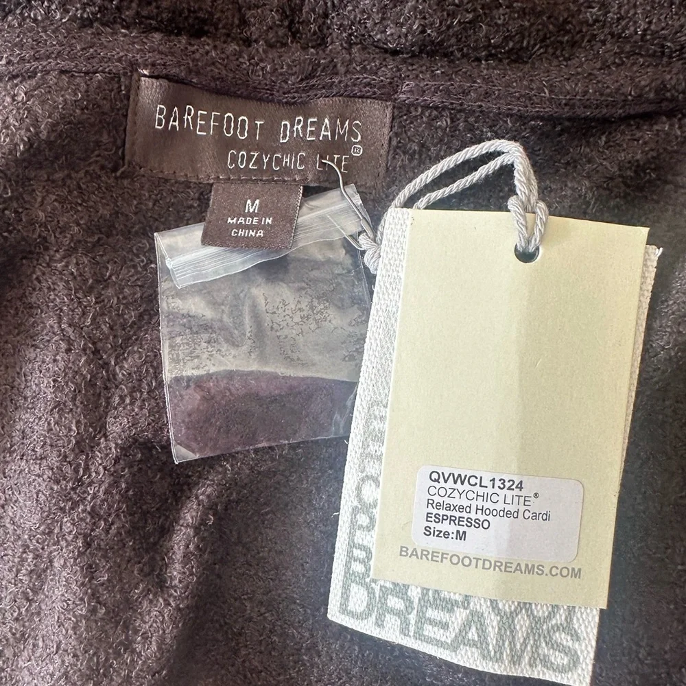 Barefoot Dreams CozyChic Lite Relaxed Hooded Cardi with Pockets Espresso Medium